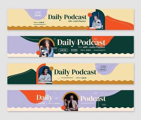 Podcast Channel Youtube Banner Templates PSD Free Social Media Templates, Banner Design Layout, Logo Youtube, Youtube Editing, Channel Branding, Youtube Banner Backgrounds, Youtube Banner Design, Banner Design Inspiration, Youtube Banner Template