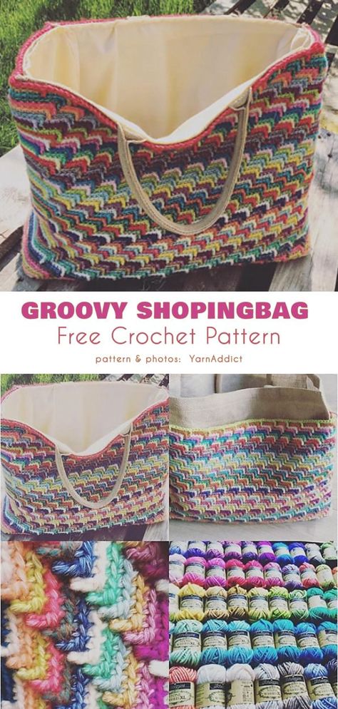 Groovy Shopping Bag Free Crochet Pattern Easy Crochet Ideas, Crochet Shopping Bag, Bag Free Crochet Pattern, Very Easy Crochet, Tote Crochet, Crochet Bag Pattern Free, Crochet Market Bag, Crochet Basket Pattern, Crochet Handbags Patterns