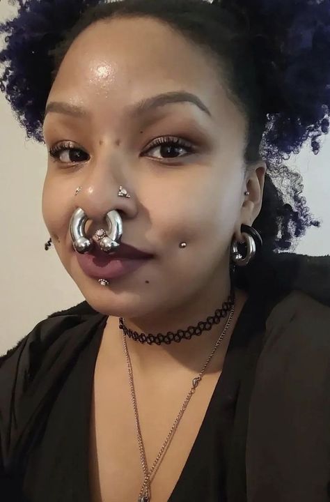 Large Septum Ring, Huge Septum Piercing, Big Septum Piercing, Huge Septum, Central Labret, 3 Lobe Piercings, Dimple Piercing, Large Nose, Stretched Septum