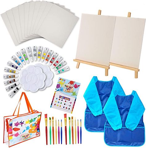 Amazon.com: 48 Pieces Art Painting Supplies for Toddlers Kids with 12 Paint Brushes, 10 Painting Canvas, 2 Tabletop Easels, 2 Art Smocks, 18 Acrylic Painting Colors, Paint Palettes, Color Guide, Travel Bag: Arts, Crafts & Sewing Tabletop Easel, Paint Palettes, Art Smock, Easel Painting, Art Painting Supplies, Painting Colors, Art Birthday Party, Painting Canvases, Painted Bags