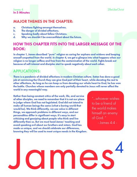 A short Bible study of James 4. These outlines are intended to summarize the key information from each chapter in just 5 minutes. The outlines are available for download for FREE on our website. James 4 Bible Journaling, The Book Of James Bible Study, Book Of James Bible Study, Bible Outline, James Bible Study, Bible Study James, Study Binder, Bible Bullet Journaling, James Book