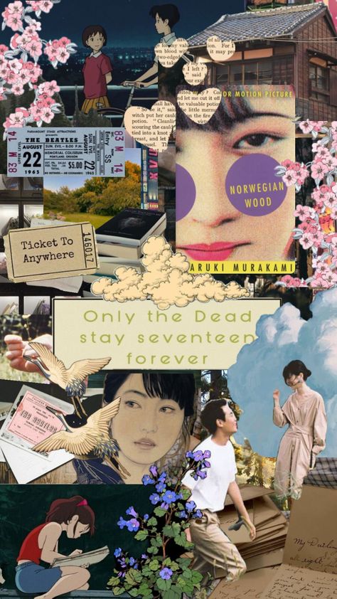 Norwegian wood Norwegian Wood Book, Kafka On The Shore, Norwegian Wood, Wood Book, Haruki Murakami, Book Addict, Create Collage, Book Collection, Motion Picture