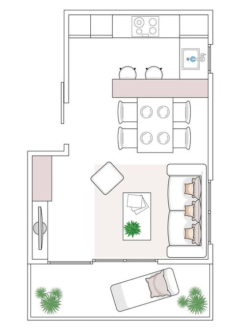 Open Plan Kitchen Dining Living Layout, Small Open Plan Kitchens, Open Concept Kitchen Living Room, Living Room Floor Plans, Open Plan Kitchen Dining Living, Living Room Plan, Open Kitchen And Living Room, 3d Floor Plans, Shotgun House