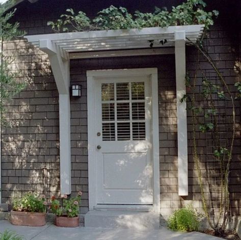 Pergola Carport Front Of House, Front Door Pergola Entrance, Front Door Pergola, Portico Ideas, Corner Porch, Front Door Awning, Door Pergola, Door Overhang, Lost Horizon