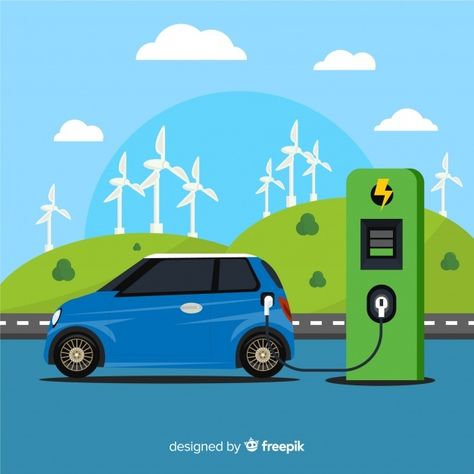 Electric Cars Illustration, Electric Car Drawing, Electric Car Illustration, Save Energy Paintings, Electric Station, Electric Car Design, Electric Car Concept, Eco Car, Electric Car Charger