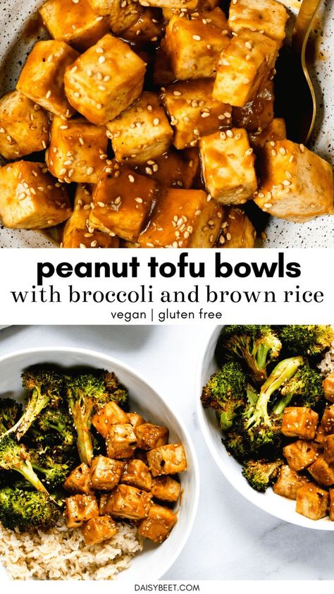 Jul 24, 2020 - Put these easy peanut tofu bowls on your dinner menu ASAP! It's the perfect balanced vegan meal - brown rice, broccoli, and tofu drenched in the best homemade peanut sauce. Broccoli And Tofu, Tofu And Broccoli, Tofu Bowls, Peanut Tofu, Homemade Peanut Sauce, Rice Broccoli, Plats Healthy, Gluten Free Recipe, Peanut Sauce