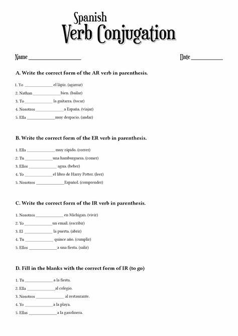 Spanish Regular Verbs, Spanish Verb Tenses, Spanish Irregular Verbs, Common Spanish Words, Spanish Verb Conjugation, Beginner Spanish Lessons, Conjugation Chart, Verb Practice, Spanish Learning Activities