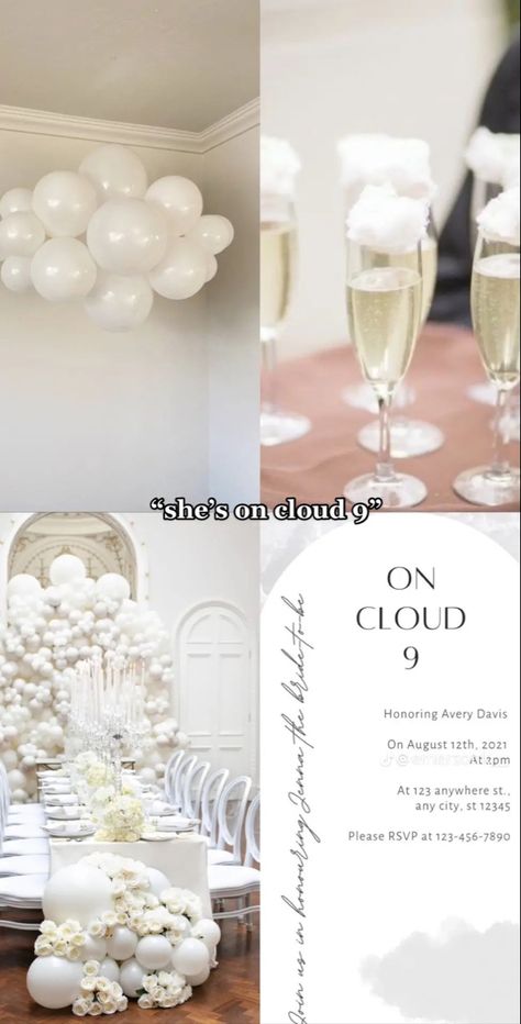 White Bridal Shower Decorations, White Bridal Shower Theme, Shower Vibes, Shower 2023, Pearl Bridal Shower, Engagement Party Themes, Cloud Theme, Bridal Shower Wine, Bridal Shower Inspo