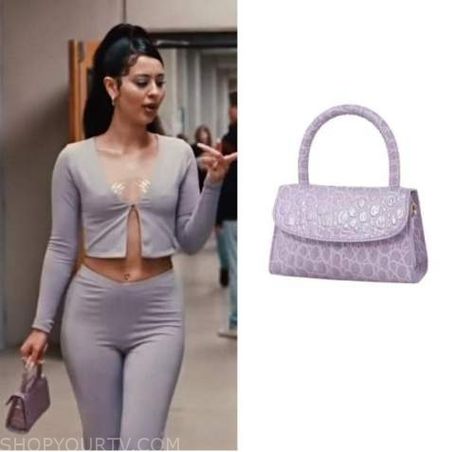 Maddy Euphoria Purple Outfit, Maddy Perez Purple Outfit, Outfit Festa, Euphoria Season 2, Euphoria Outfits, Kristen Jenner, Ideas Maquillaje, Croc Bag, Maddy Perez