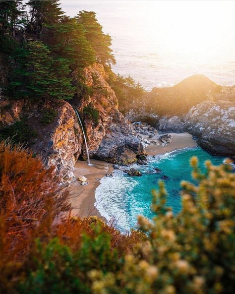 at McWay Falls . Mcway Falls California, Mcway Falls, California Love, Beautiful View, Beautiful Views, Places To Visit, Wonder, United States, California