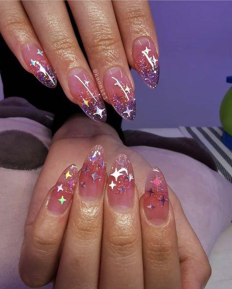 Glitter Jelly Nails, College Nails, Confetti Nails, Cute Simple Nails, Transparent Nails, Pretty Gel Nails, Really Cute Nails, Cute Gel Nails, Soft Nails