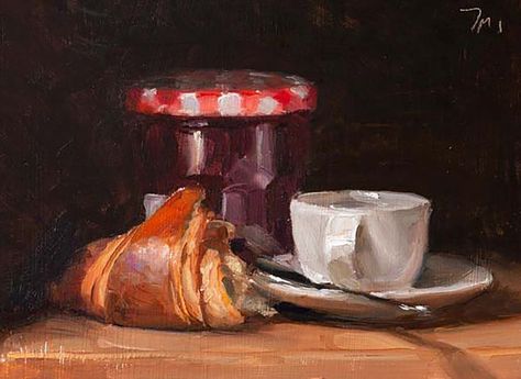 Mom Painting, Cottage Illustration, Bread Art, Coffee Drawing, Daily Painters, Art Basics, Coffee Painting, Daily Painting, Painting Still Life