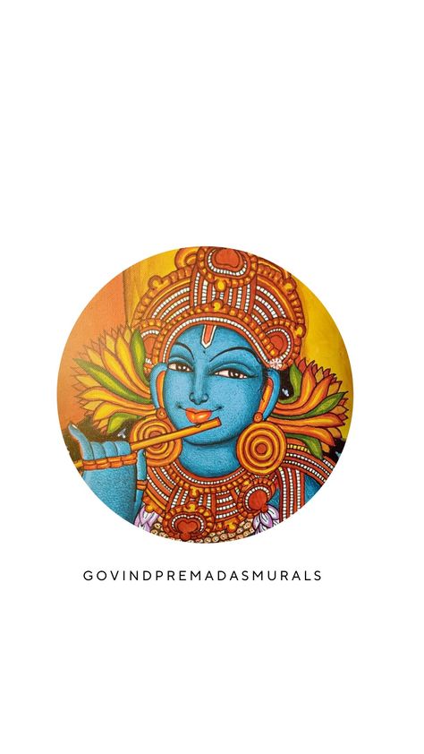 Kerala Mural Painting Sketch, Simple Kerala Mural Painting Sketch, Krishna Mural Painting, Hindu Artwork, Round Painting, Mural Art Design, Mural Paintings, Productive Work, Kerala Mural Painting