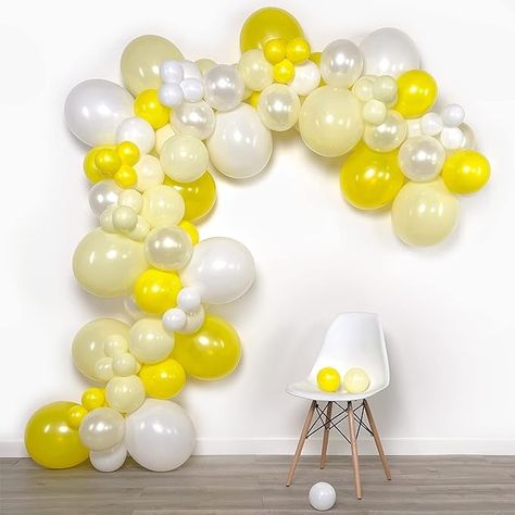 Amazon.com: Lunar Bliss 16 ft Balloon Arch & Garland Kit | 100 Balloons, Yellow, Pastel Yellow, Ivory, White | Birthday Party Decorations, Baby Shower (Lemon Drop) : Home & Kitchen White Birthday Party Decorations, White Birthday Party, White Baby Showers, Yellow Balloons, Balloon Pop, Up Balloons, Balloon Kit, Large Balloons, Big Balloons