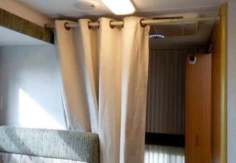 TCM readers show us 5 ways to have extra space for drying off, while also providing privacy. Check out these dressing rooms! Bathroom Extension, Cargo Trailer Camper Conversion, Slide In Truck Campers, Wet Bath, Roof Sealant, Quilted Curtains, Cargo Trailer Camper, Exterior Doors With Glass, Truck Tent