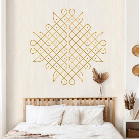 Kolam Wall Sticker, Wall Decal Kolam Wall Art, Kolam On Wall, Kolam Wall Decor, Divine Destiny, Patterns Mandala, Indian Drawing, Pulli Kolam, Drawing Wall Art, Drawing Wall