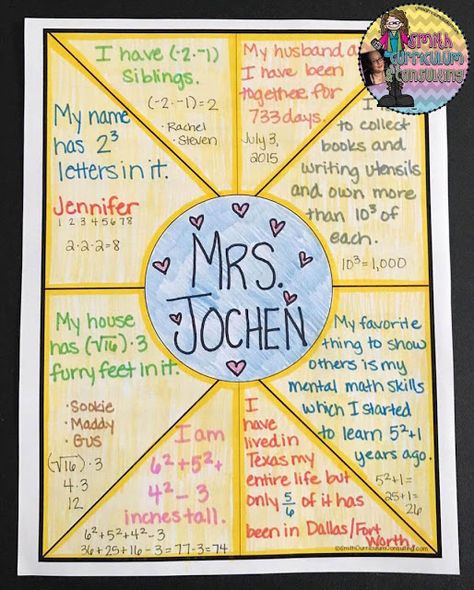 This all about me activity comes from a long list of back to school tips for teachers. In addition to high school classroom decor, you can also find classroom management tips, interactive notebook tips, and first day of school activities! About Me Project, Activities For High School, High School Math Classroom, Teacher Info, First Day Activities, All About Me Activities, Middle School Math Classroom, High School Activities, School First Day