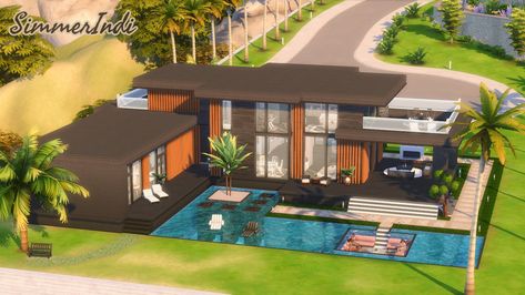 Sims 4 Modern House With Pool, Modern Celebrity Mansion, Sims 4 Mansion Del Sol Valley, Sims Celebrity Mansion, Sims 4 Houses Luxury, Sims 4 Oasis Springs House Base Game, Sims 4 Del Sol Valley Mansion, Sims 4 Base Game Builds, Sims 4 Del Sol Valley House