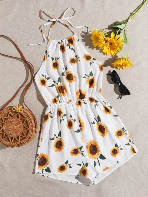 Halter Romper, Cute Dress Outfits, Boho Patterns, Summer Dress Outfits, Sunflower Print, Really Cute Outfits, Cute Simple Outfits, Cute Summer Outfits, Inspiration Mode