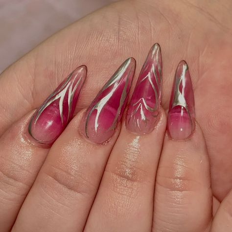 Had the amazing opportunity to do these sick silver and pink sigilism nails for the one and only @sybersoft a few weeks back!! . Book in BlO✨ . . . . #nails #nailartist #nailart #naildesigns #nailinspo #smallbusiness #smallartist #beginnernailtech #tallynailtech #tallahassee #fsu #famu #tsc #acrylicnails #sigilism #cybersigilism #futuristic #aura #pinknails #chromenails #silver Chrome Nails, Nail Art Ideas, Nail Artist, Nail Tech, The One And Only, Pink Nails, One And Only, Nail Inspo, Art Work