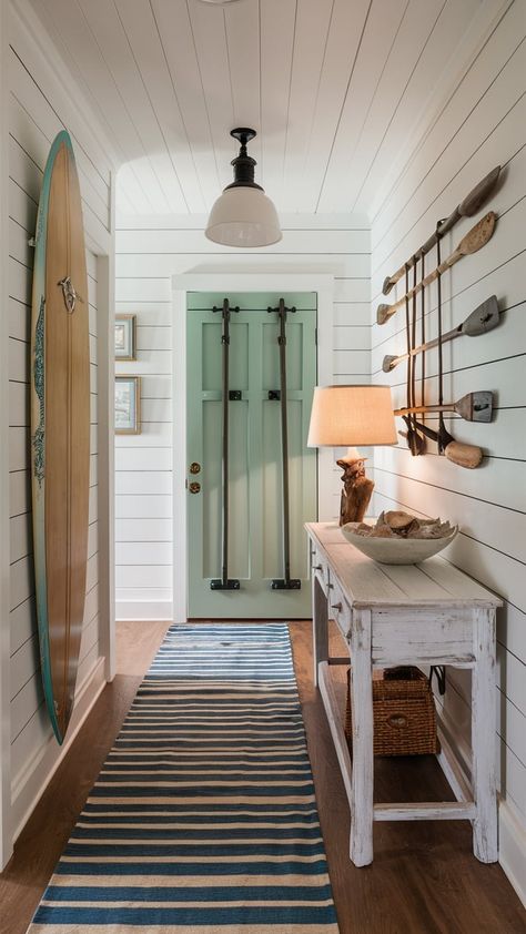 22 Coastal Home Decor Entry Ideas — Coastal Cottage by Celeste Beach Rustic House, Coastal Cottage Design Ideas, Sunroom Entrance, Fun Beach House, Coastal Foyer, Country Coastal Decor, Coastal Craftsman, Beachy House, Sophisticated Coastal