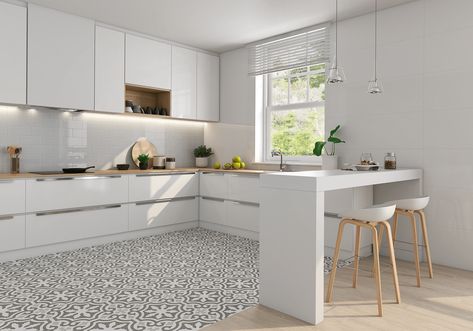 Modular Kitchen Cabinets, White Wall Tiles, Cabinets White, Cement Tiles, Italian Tiles, Tile Stores, Jazz Blues, White Kitchen Cabinets, Decorative Elements