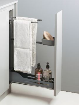 Base Unit - Storage Solutions by Cabinet Type - Storage Solutions Narrow Kitchen Cabinet Ideas, Narrow Cabinet Kitchen, Kitchen Towel Rail, Rack Kitchen Storage, Storing Spices, Narrow Kitchen, Double Towel Rail, Shelf Dividers, Rack Kitchen