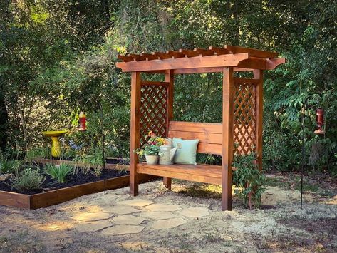 @sarahjaneimages on Instagram: “So my husband is pretty awesome!!! I wanted a butterfly garden with a bench and he made my dreams come true 🥰 and yes he built it all…” Outdoor Benches Ideas, Pergola Seating, Yard Benches, My Dreams Come True, Outdoor Benches, Garden Decor Projects, Hydroponic Gardening, Outdoor Venues, My Dream Came True