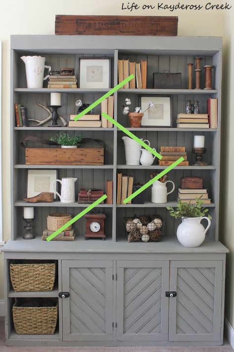 10 tips for decorating shelves like a pro - site lines - farmhouse - Life on Kaydeross Creek Staging Shelves, Styling Bookshelves, Shelf Decor Living Room, Styling Shelves, Decorating Bookshelves, Layout Plan, Bookcase Styling, Bookcase Decor, Farmhouse Shelves