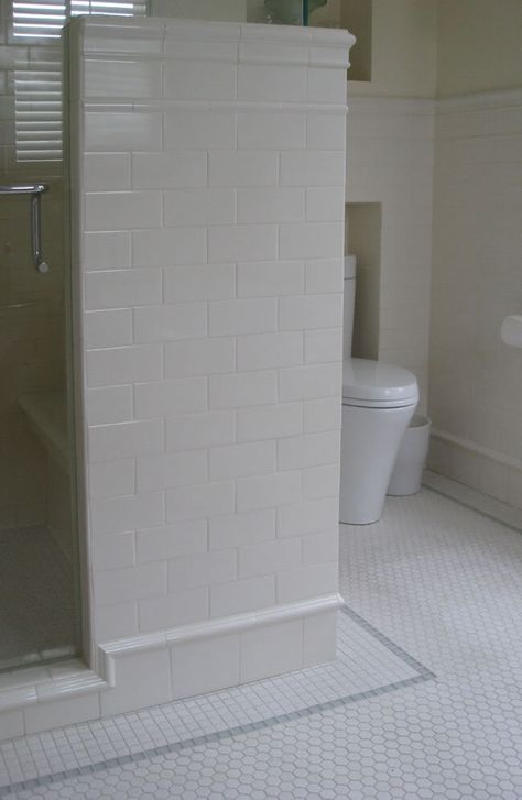 tile combo Tile Baseboard Bathroom, Chair Rail Height, Grout Colours, Hex Tiles, Master Bath Renovation, Subway Tiles Bathroom, Hex Tile, Tile Layout, Hexagon Tile