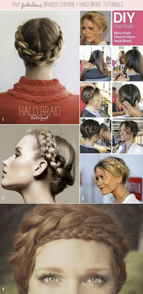 How To Halo Braid / Braided Crown DIY Tutorials ~ no. 5 is a FAB video tutorial. Click through to watch it. (Hey it's me :D I like the french braiding one that makes the back of the head look better braided) Halo Braid Tutorials, Neat Hairstyles, Crown Diy, Braided Crown, Halo Braids, Halo Braid, Diy Braids, Peinados Recogidos, Braid Tutorial