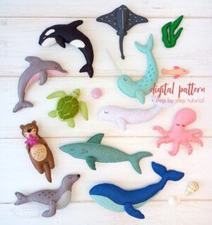 Sea Otter Nursery Theme, Felt Sea Creatures, Felt Ocean, Baby Mobil, Felt Animal Patterns, Nautical Nursery Decor, Animal Sewing Patterns, Plushie Patterns, Turtle Pattern