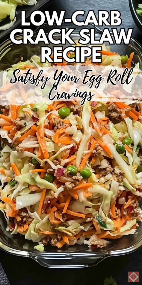 Low-carb Crack Slaw recipe that satisfies your egg roll cravings. This quick and tasty stir fry is perfect for a healthy meal option. Save this pin for later and click to discover the deliciousness of Crack Slaw! Stir Fry Coleslaw, Eggroll Stir Fry Recipe, Egg Roll Stir Fry Recipe, Unwrapped Egg Roll, Broccoli Slaw Recipes Stir Fry, Crackslaw Recipe, Egg Roll Stir Fry, Asian Slaw Recipe, Slaw Recipe