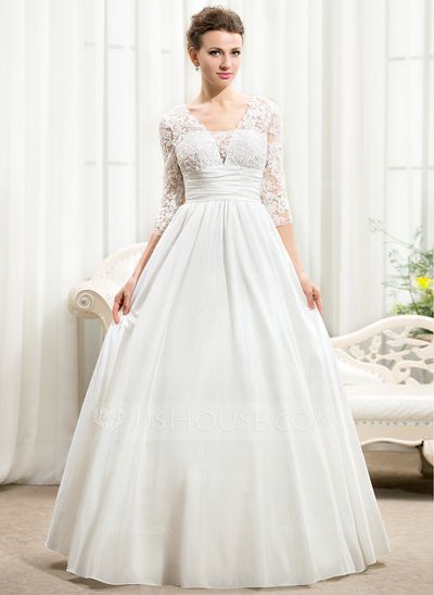 [£ 209.00] Ball-Gown V-neck Floor-Length Taffeta Wedding Dress With Ruffle Beading Sequins (002056594) High Back Wedding Dress, Wedding Dress Empire, Empire Waist Wedding Dress, Taffeta Wedding Dress, Wedding Dresses Taffeta, Empire Wedding Dress, Organza Wedding Dress, Ruffle Beading, Ruffle Wedding Dress