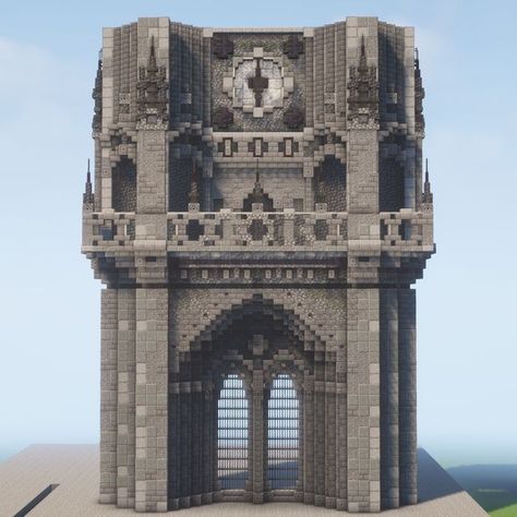 Castle Doors Minecraft, Minecraft Dark Castle Ideas, Minecraft Gradient Builds, Minecraft Cliffside Castle, Gothic Church Minecraft, Minecraft Cathedral Blueprints, Gothic Minecraft Castle, Castle Wall Minecraft, Castle Walls Minecraft