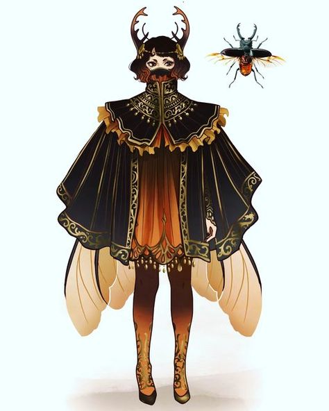 Hannah Alexander Artwork, Hannah Alexander, Beetle Girl, Stag Beetle, Creative Drawing Prompts, Dnd Art, Creative Halloween Costumes, Fairy Costume, Creature Concept