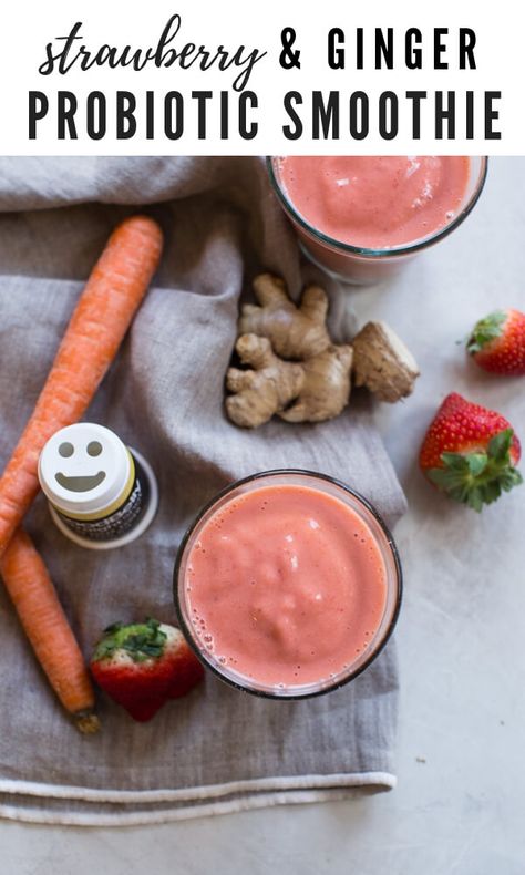 Probiotic Smoothie, Probiotics For Kids, Probiotic Benefits, Ginger Smoothie, Exotic Food, Strawberry Smoothie, Strawberry Banana, Banana Smoothie, Smoothie Recipe