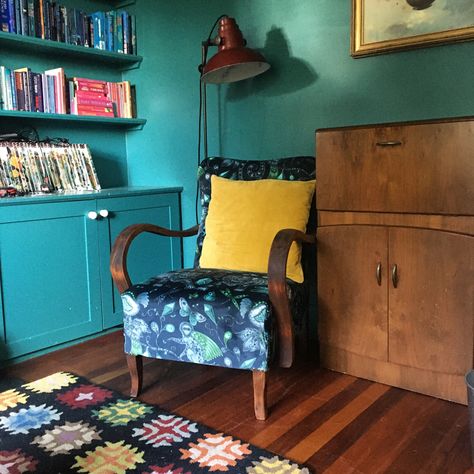 Vardo Farrow And Ball, Farrow And Ball Vardo, Farrow And Ball Hallway, Farrow And Ball Living Room, Midcentury Living, Office 2023, Emma J Shipley, Sewing Area, Reupholster Chair