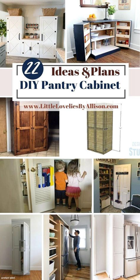 22 DIY Pantry Cabinet Plans: How To Build A Pantry Cabinet Build A Pantry Cabinet, Build A Pantry, Small Pantry Cabinet, Tall Cabinet With Doors, Diy Pantry Cabinet, Stand Alone Pantry, Diy Kitchen Cabinets Build, Farmhouse Pantry Cabinets, Shallow Pantry