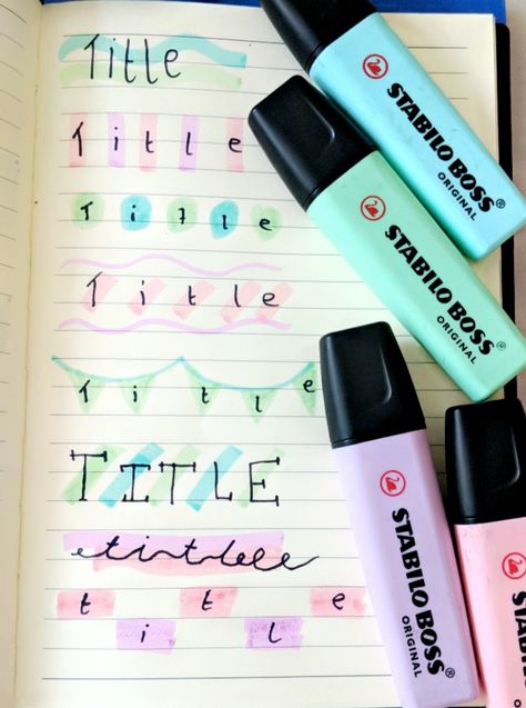 BULLET JOURNAL TITLE IDEAS Highlighter Font Ideas, Art Using Highlighter Pens, Highlighter Ideas School, Title Ideas With Highlighters, Highlighter Title Ideas, Highlighter Designs Journal, Design Using Highlighter Pen, Highliter Design Ideas, Highlighter Pen Design Ideas