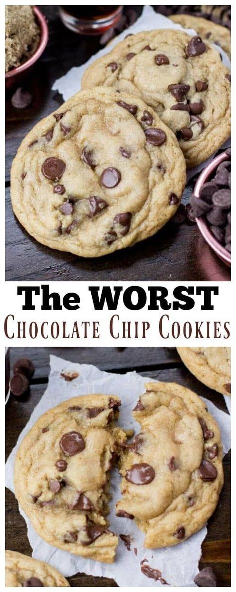 Worst Chocolate Chip Cookie Recipe, Worst Chocolate Chip Cookies, Chip Recipes, Cookies Chocolate Chip, Gooey Cookies, Soft Chocolate Chip Cookies, Proceed With Caution, Choc Chip Cookies, Chocolate Chip Cookie Recipe