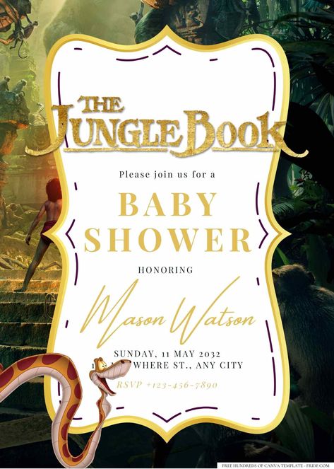 Jungle Book Theme, Book Baby Shower Invitation, Baby Shower Look, Baby Shower Themes Neutral, Book Shower, Book Theme, Themed Drinks, The Jungle Book, Book Baby