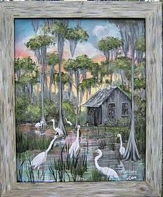 Swamp Drawing, Swamp Cabin, Florida Scenery, Swamp Art, Swamp House, Cute Canvas Art, Florida Swamp, Louisiana Swamp, Louisiana Bayou