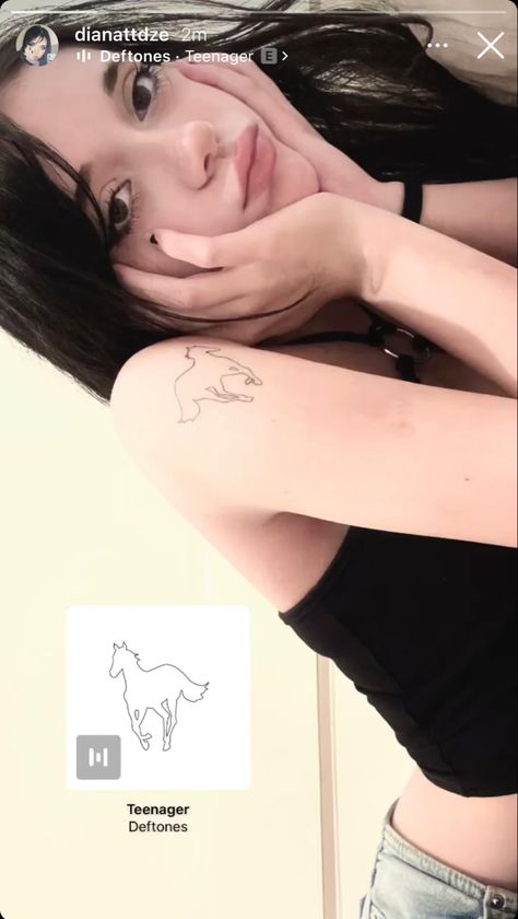 White Pony Tattoo, Deftones Tattoo Ideas, Deftones Tattoo, Pony Tattoo, My Little Pony Tattoo, Inspo Tattoo, Fits Inspiration, Shoulder Tattoos, Type Shi