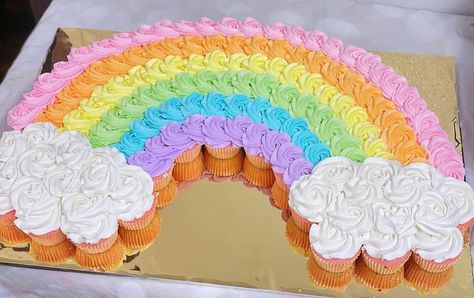 Rainbow Shaped Cupcakes, Cupcake Rainbow Cake, Pull Apart Rainbow Cupcake Cake, Care Bear Cupcakes, Rainbow Cupcake Cakes Pull Apart, Rainbow Shaped Cake, Rainbow Cupcakes Ideas, Rainbow Birthday Cupcakes, Carebear Birthday Party Ideas