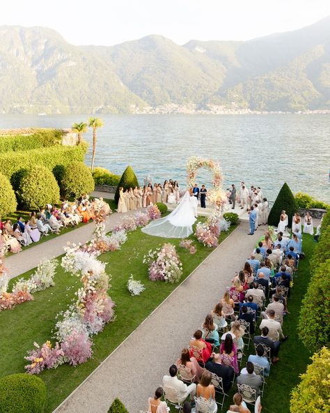 We are still dreaming of Tati and Roman’s wedding on Lake Como. Three days of celebration between the poetic Villa Pliniana and the majestic Villa Balbiano. In these photos the floral arrangements of the ceremony, with a large scenographic aisle in the main garden of Villa Balbiano and a romantic arch framing the panorama and the mountains of the lake. Thanks to @bespokeuniqueweddings for the beautiful project created together! Location @villa_balbiano @theheritagecollection Planner @bespo... Wedding On Lake, Wedding Weekend, Lake Como, Three Days, Wedding Locations, Wow Products, White Wedding, Wedding Designs, Fireworks