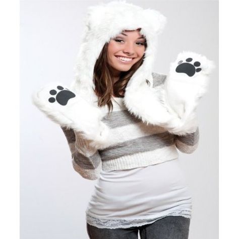 Winter Warm Full Animal Hoodies: Hat/Scarf/Mitten Combo Hoodie Scarf, Hoodie Hat, Black Fur Coat, Fur Animal, Animal Hoodie, Faux Fur Hat, Bear Hoodie, Animal Hats, Bear Hat