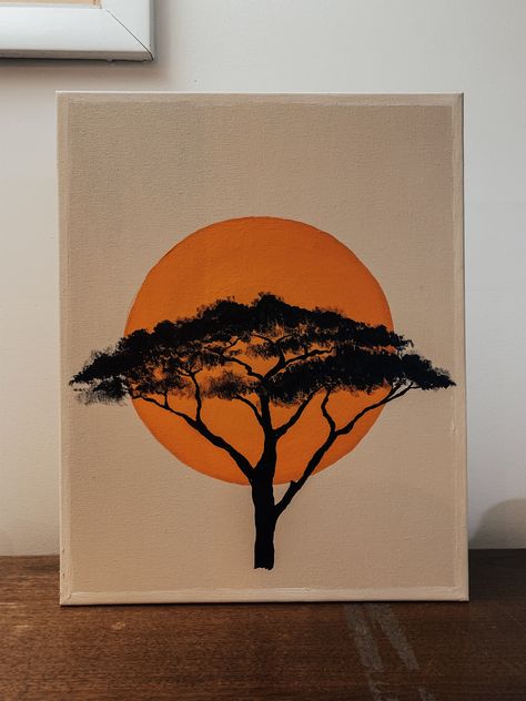 Acrylic on canvas African Acacia Tree Boho Style African Inspired Paintings, Surrealistic Art Painting, Boho Acrylic Painting Ideas On Canvas, Small Tapestry Wall Hangings, Easy African Paintings, African Tree Painting, Abstract Boho Painting Acrylic, Boho Style Paintings Canvas, Paintings For Small Canvas