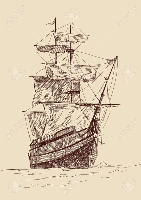 History Art Drawing, The Will Of The Many, Drawing Ship, Pirate Ship Drawing, History Drawing, Ship Sketch, History Drawings, History Illustration, Old Well