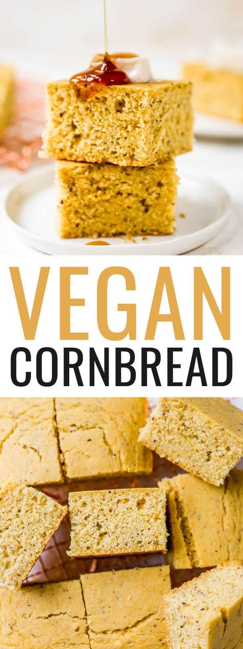 This vegan cornbread is fluffy, moist and has just the right amount of sweetness. It comes together quickly and is the perfect comforting side to a big bowl of soup or chili. Vegan Oil Free Cornbread, Vegan Gf Cornbread, Oil Free Cornbread, Oil Free Gluten Free Vegan Recipes, Easy Vegan Cornbread, Vegan Oil Free Dessert, Low Calorie Cornbread, Vegan Gluten Free Cornbread, Hoshimotos Diet